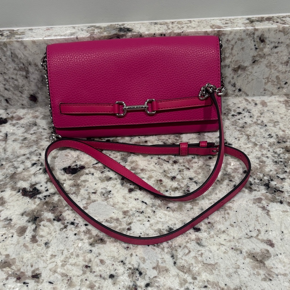 Michael Kors Hot Pink Pebble Leather Crossbody with Silver Hardware